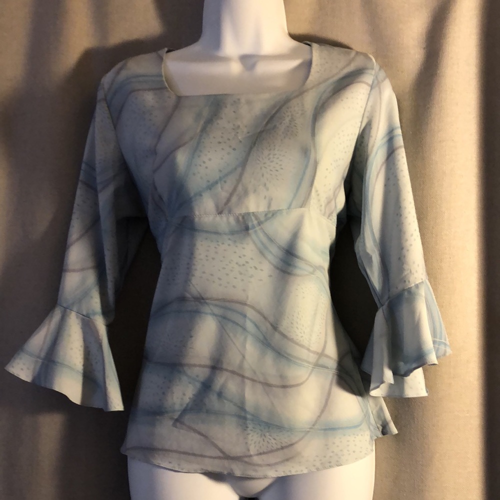 Y2K Vintage 90’s Babydoll Bell Sleeve Blouse square Neck retro top - Picture 2 of 7